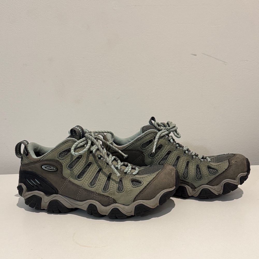 OBOZ Sawtooth Low Teal Blue Gray Mesh Leather Waterproof Hiking Boot size 8.5